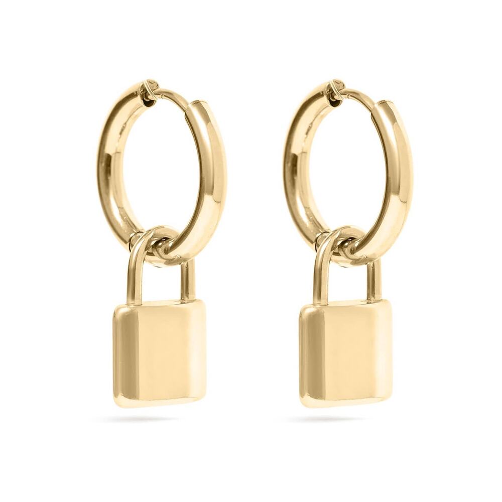 18K Gold Pvd Stainless Steel Padlock Pendant Hoop